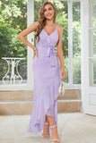 Purple Dots Asymmetrical Wedding Guest Dress