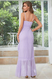 Purple Dots Asymmetrical Wedding Guest Dress