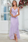 Purple Dots Asymmetrical Wedding Guest Dress