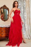 Strapless Black Corset Prom Dress with Slit