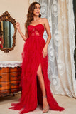 Strapless Black Corset Prom Dress with Slit