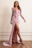 Velvet Long Sleeves Prom Dress with Slit