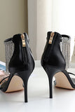 Black Rhinestone Thick High Heels