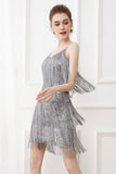 Black Friges Spaghetti Straps 1920s Dress