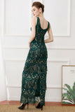 Dark Green Sheath Fringes Long 1920s Dress