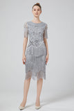 Blush Sequins 1920s Dress with Fringes
