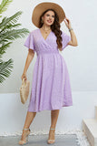 Lilac Plus Size V Neck Summer Dress With Short Sleeves
