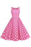Polka Dots Pink Sleeveless 1950s Dress