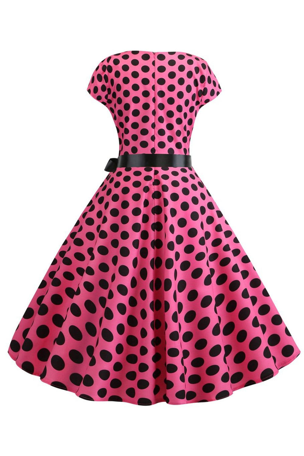 Pink Black Polka Dots Cap Sleeves 1950s Dress