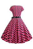 Pink Black Polka Dots Cap Sleeves 1950s Dress