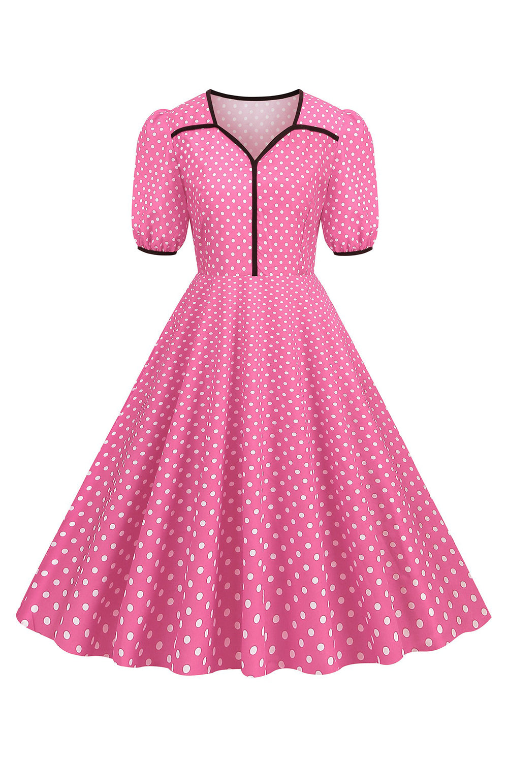 Pink Short Sleeves Polka Dots 1950s Dress