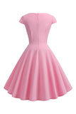 Pink Cap Sleeves A Line 1950s Dress