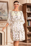 White Sparkly Batwing 1920s Dress with Sequins