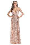 Black Spaghetti Strap Deep V-neck Long Evening Dress