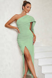 Blue One Shoulder Bodycon Long Formal Dress