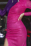 Long Sleeves Sequins Sparkly Cocktail Dress with Slit