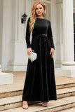 Long Sleeves A Line Velvet Holiday Party Dress