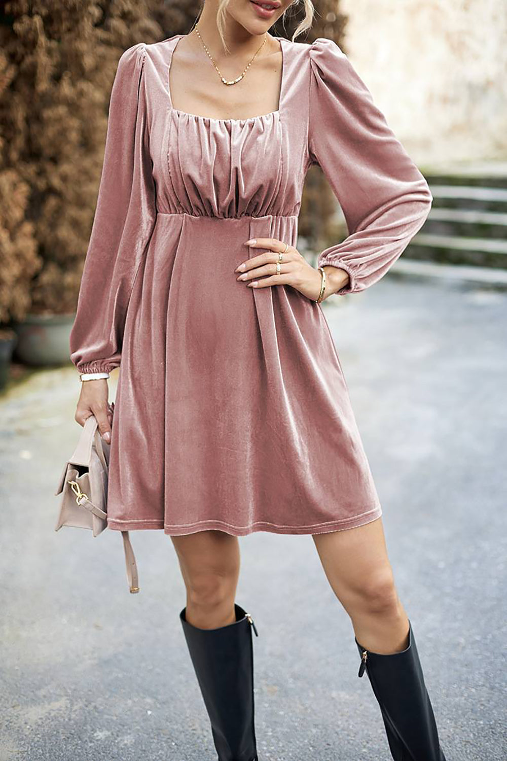 Black Velvet A line Holiday Party Dress with Pleated