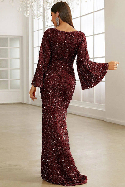 burgundy sequin dress with sleeves Ever-Pretty Inclusive Plus Size A-Line Sequin Midi Dress with 3/4 Sleeve for Summer Formal Wedding Guest Dress