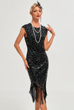 Sparkly Black Beaded Fringed 1920s Gatsby Dress