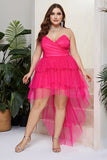 Plus Size Sparkly Fuchsia Tiered Prom Dress