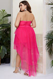 Plus Size Sparkly Fuchsia Tiered Prom Dress