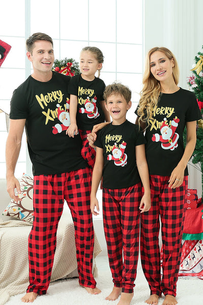 ZAPAKA Black & Red Plaid Family Christmas Pajamas with Short Sleeves
