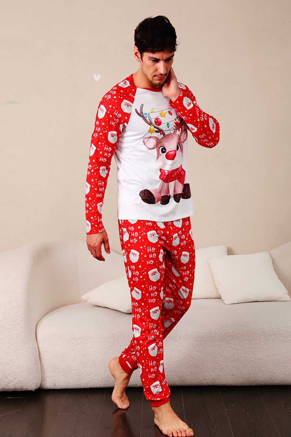 Red Deer Print Family Christmas Pajamas