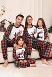 Green and Red Grid Deer Christmas Family Matching Pajamas Set