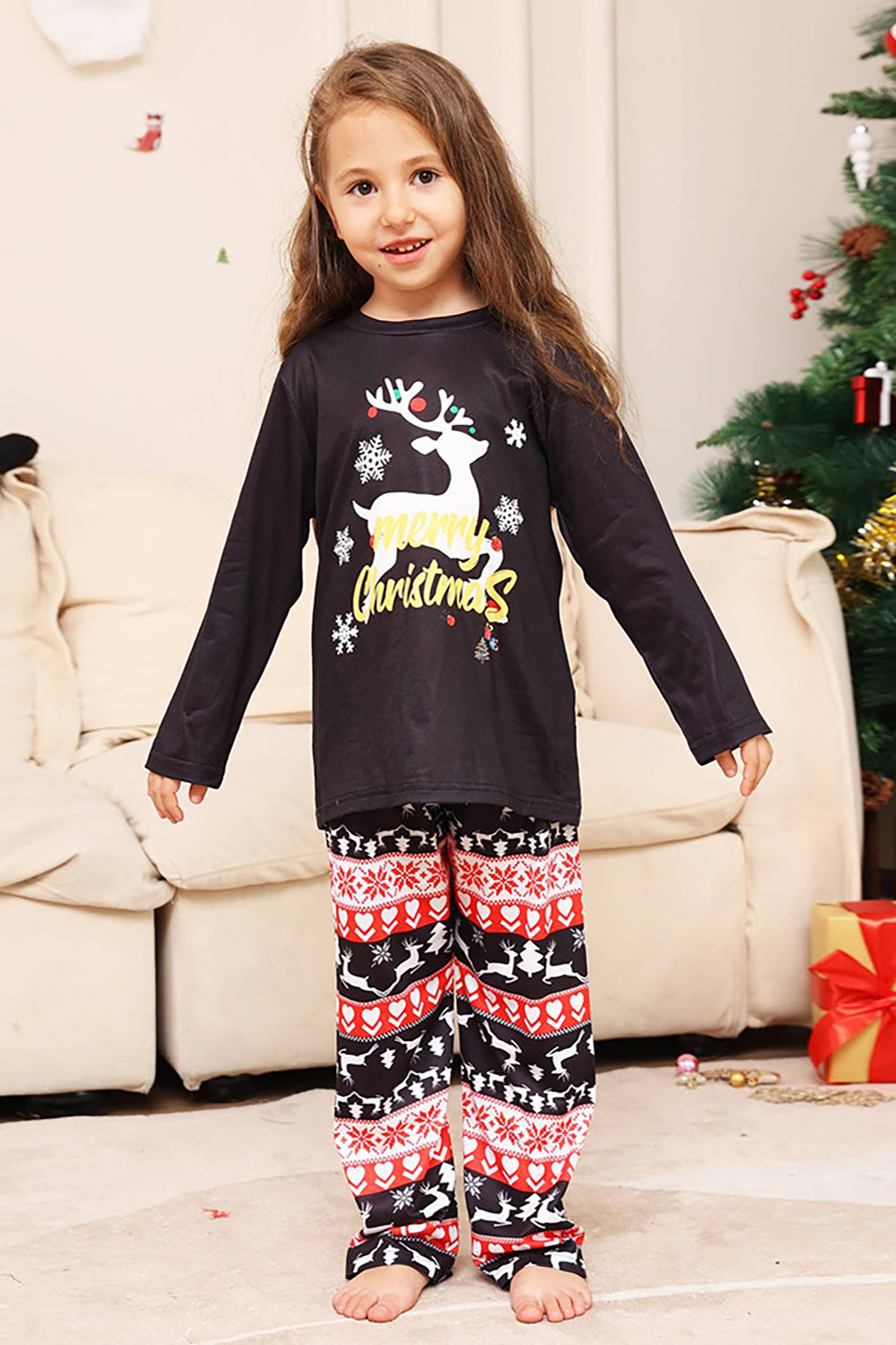 Christmas Black Deer and Snowflake Family Matching Pajamas Set