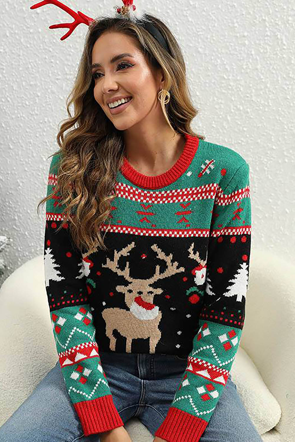 Green Christmas Tree Reindeer Christmas Sweater