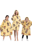 Black Strawberry Family Matching Flannel Oversize Wearable Hoodie Blanket Sweatshirt