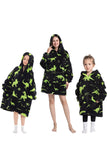 Black Dinosaur Family Matching Flannel Halloween Oversize Wearable Hoodie Blanket Sweatshirt