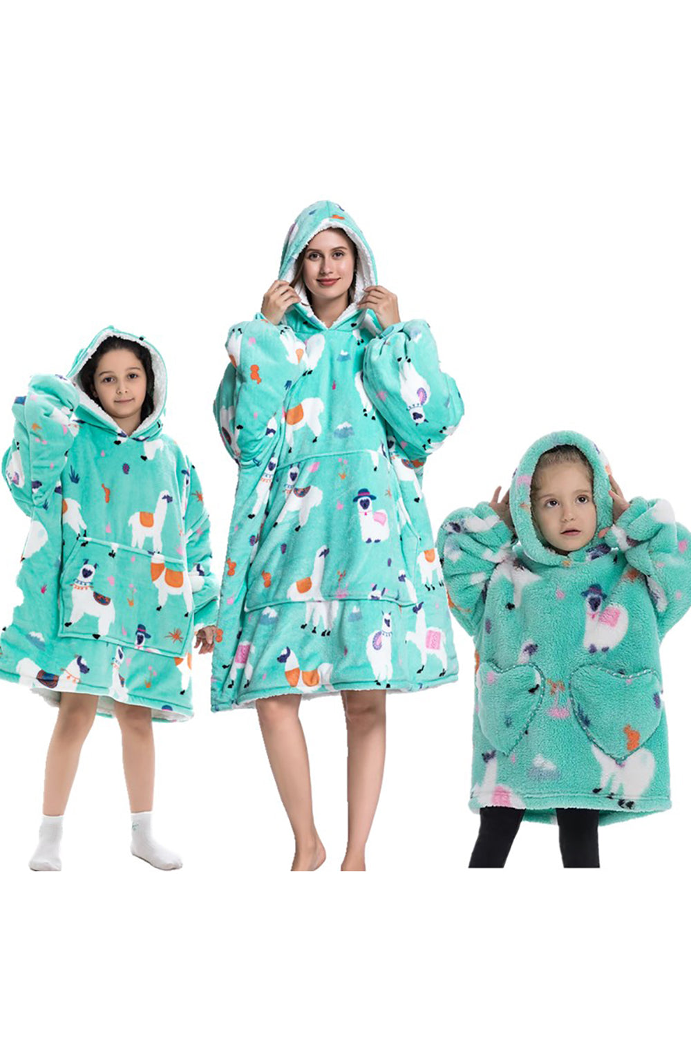 Black Dinosaur Family Matching Flannel Halloween Oversize Wearable Hoodie Blanket Sweatshirt