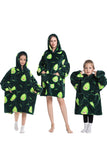 Black Dinosaur Family Matching Flannel Halloween Oversize Wearable Hoodie Blanket Sweatshirt