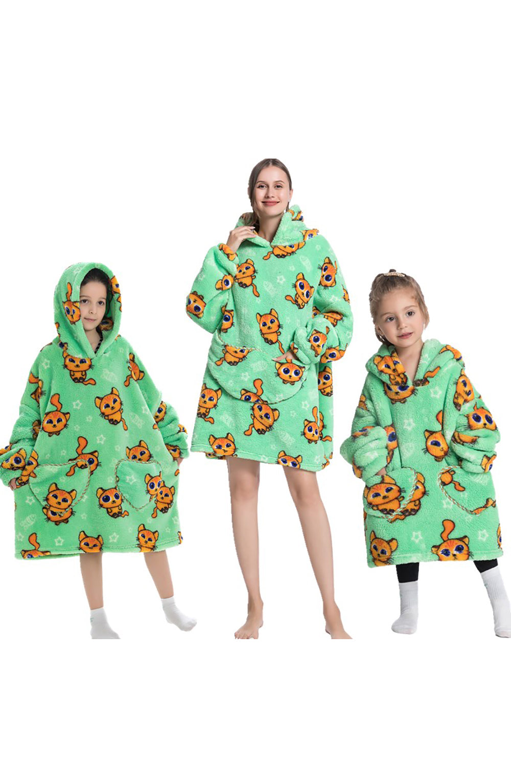 Black Dinosaur Family Matching Flannel Halloween Oversize Wearable Hoodie Blanket Sweatshirt