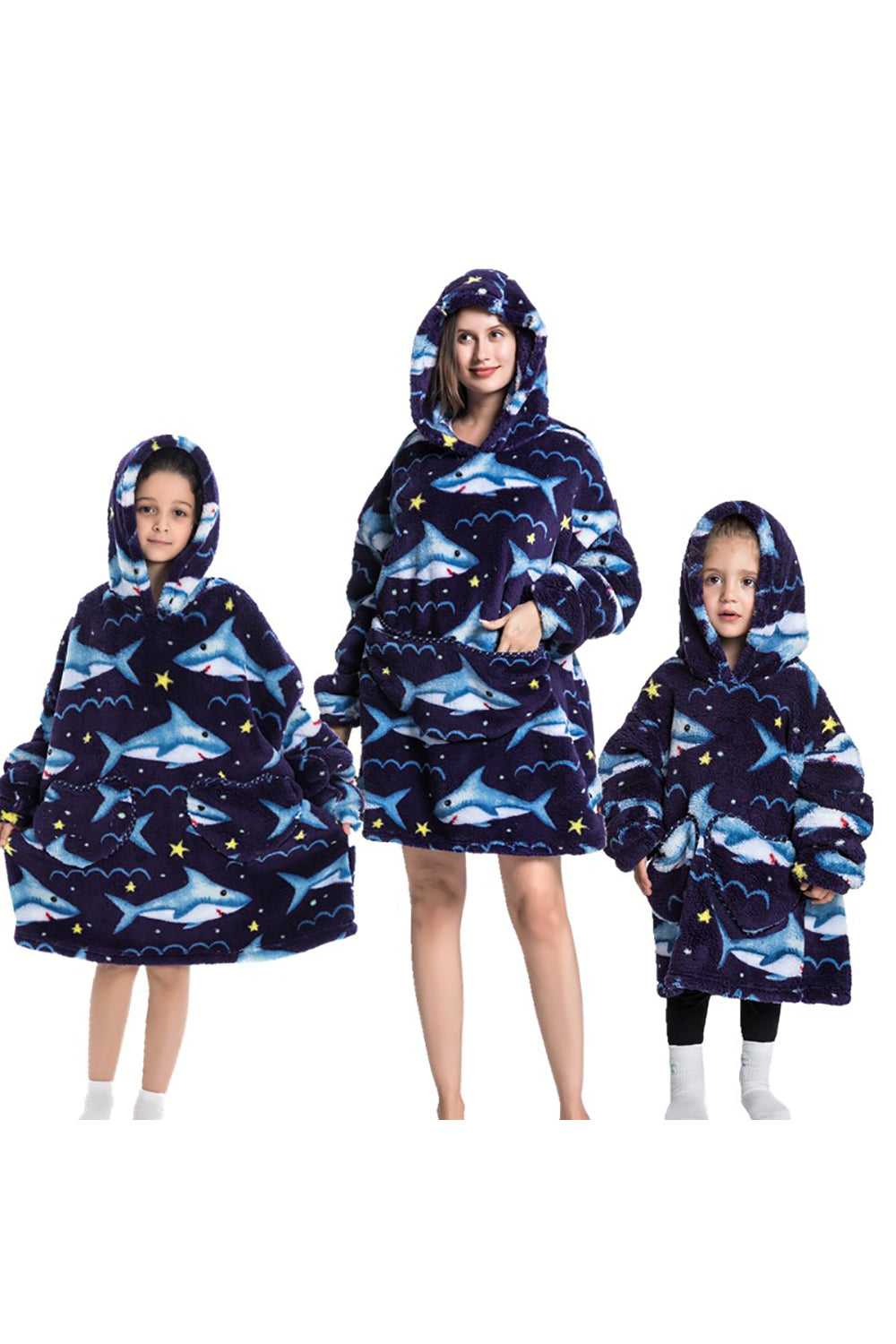 Black Dinosaur Family Matching Flannel Halloween Oversize Wearable Hoodie Blanket Sweatshirt