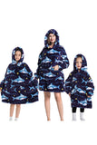 Black Dinosaur Family Matching Flannel Halloween Oversize Wearable Hoodie Blanket Sweatshirt