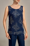 Navy 3 Piece Mother of the Bride Pant Suits with Appliques