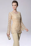Champagne Jumpsuit/Pantsuit Separates Chiffon Mother of the Bride Dress With Appliques