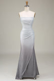 Sparkly Grey Mermaid Prom Dress with Pleated
