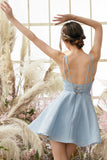 Spaghetti Straps Blue Homecoming Dress