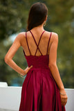 Burgundy Satin Long Prom Dress