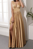 Satin Long Prom Party Dress With Slit