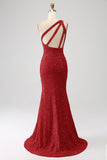 Sparkly Mermaid One Shoulder Sequins Prom Dress with Slit