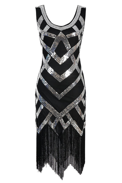 silver fringe flapper dress 1920's Style Flapper Fringe Party Dress