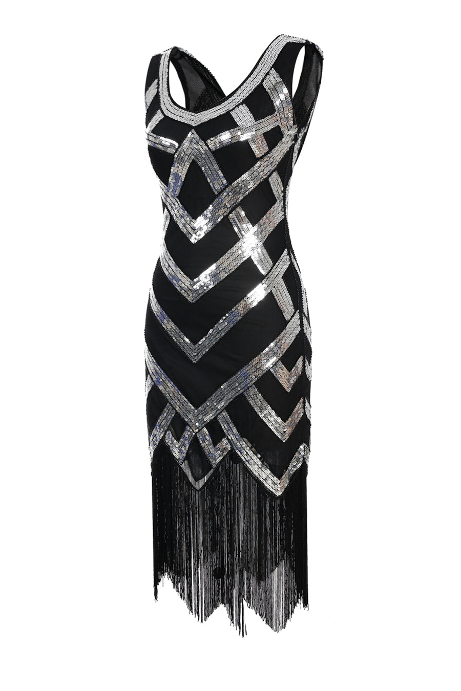Silver Sequins 1920s Fringe Flapper Dress