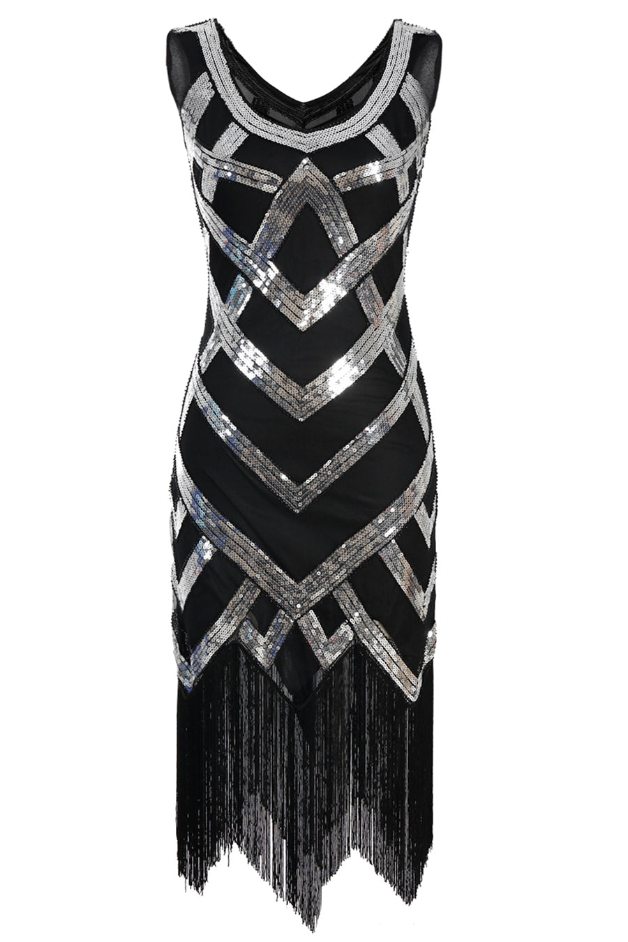 Silver Sequins 1920s Fringe Flapper Dress