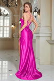 Fuchsia Mermaid Spaghetti Straps Long Prom Dress With Slit