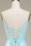 Light Blue Sparkly Mermaid Sequin Prom Dress with Slit